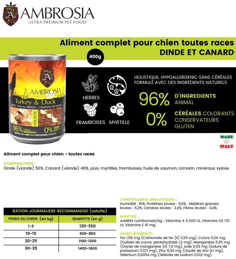 AMROSIA Pâtée pour Chien Dinde Canard